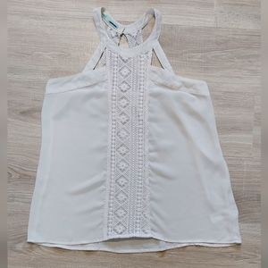 Maurices white mesh/lace embroidered halter top